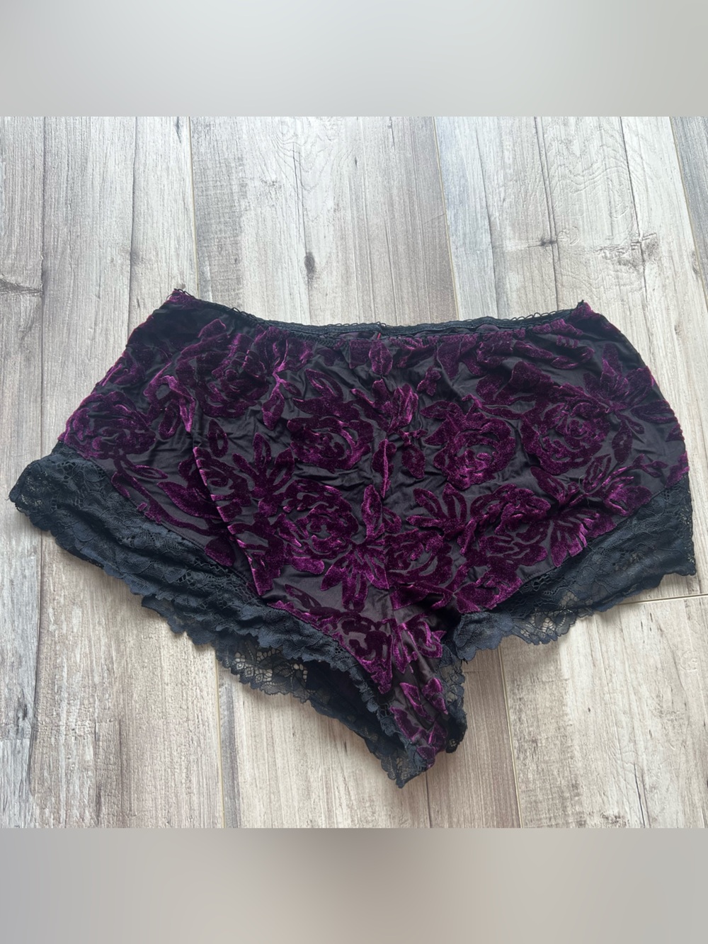 Sheer Black & Purple Velvet Floral with Black Lace Trim